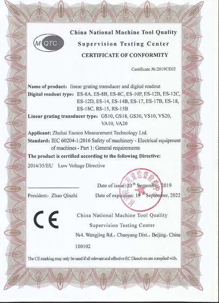 Porcellana Zhuhai Easson Measurement Technology Ltd. Certificazioni